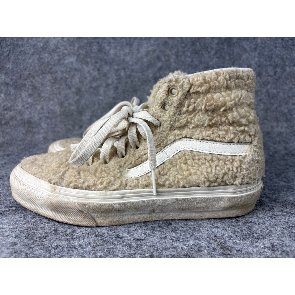 Vans‎ Sk8-Hi Sneakers Womens 7 Beige Sherpa Fleece High Top Skate Shoes